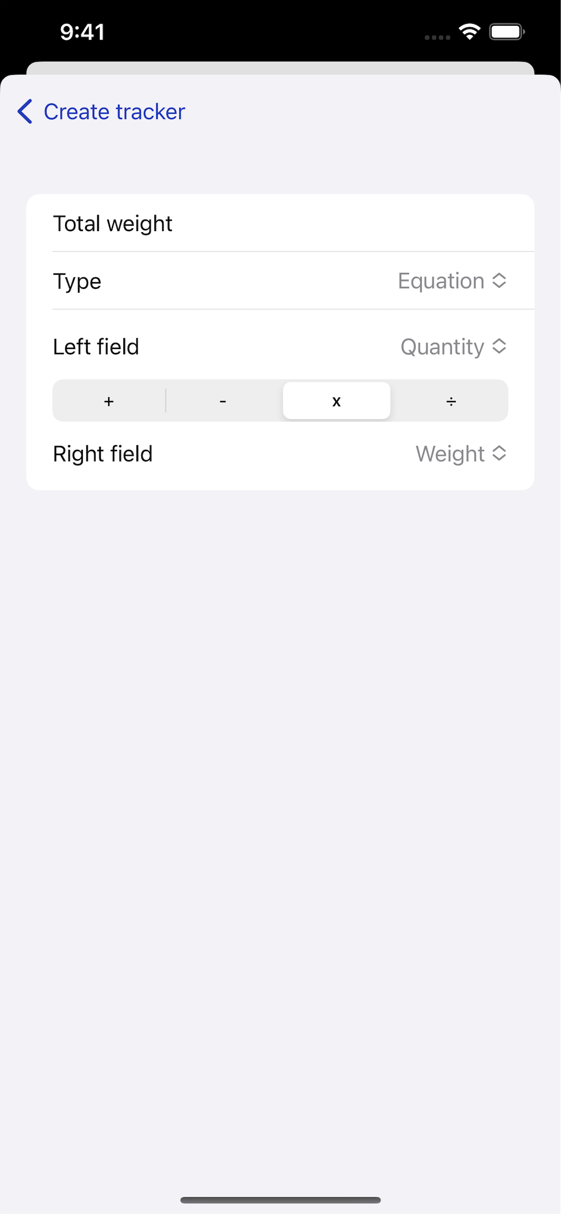 A form to configure an equation field