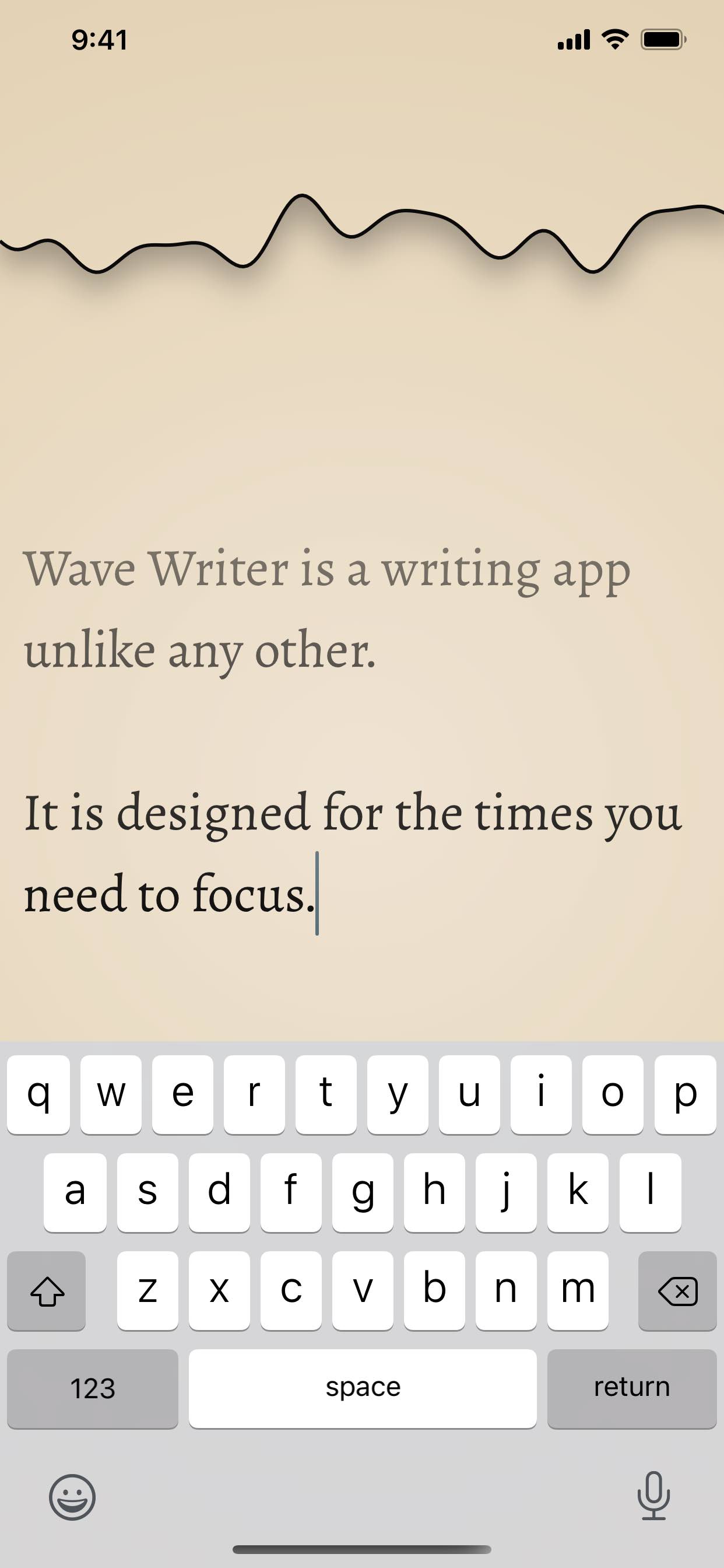 Screenshot of the writing app