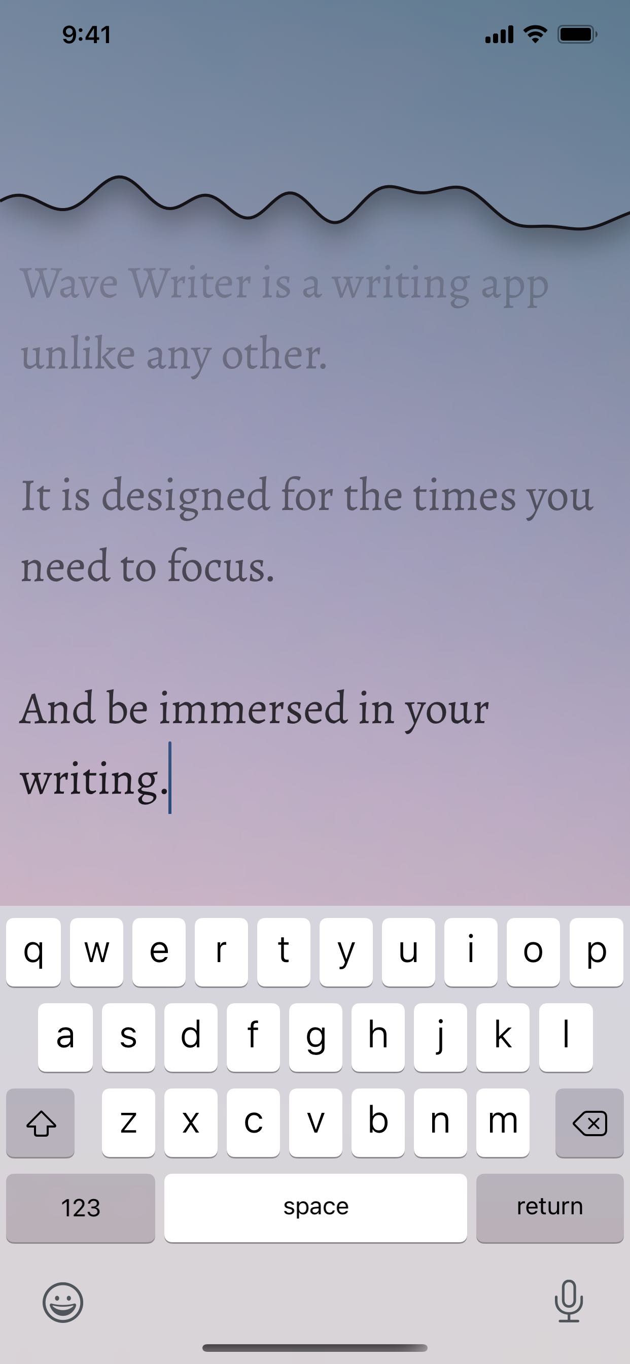 Screenshot of the writing app