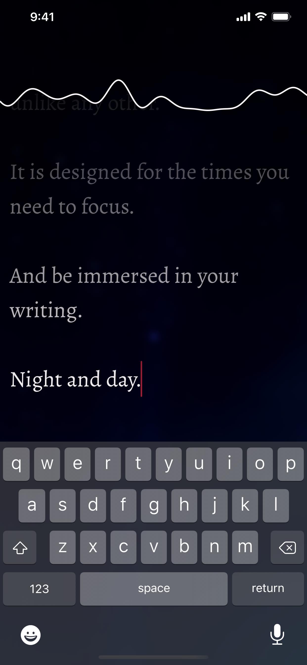 Screenshot of the writing app